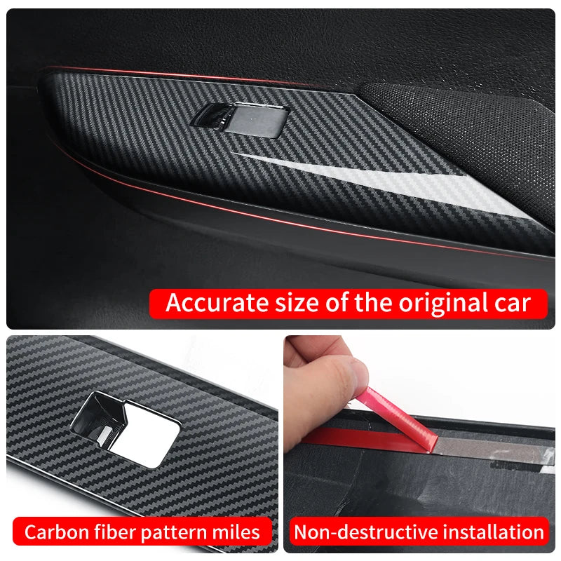 Car Window Switch Panel Cover Trim, Carbon Fiber Pattern, Interior Decoration Accessories, Toyota Hilux, 2016 - 2026