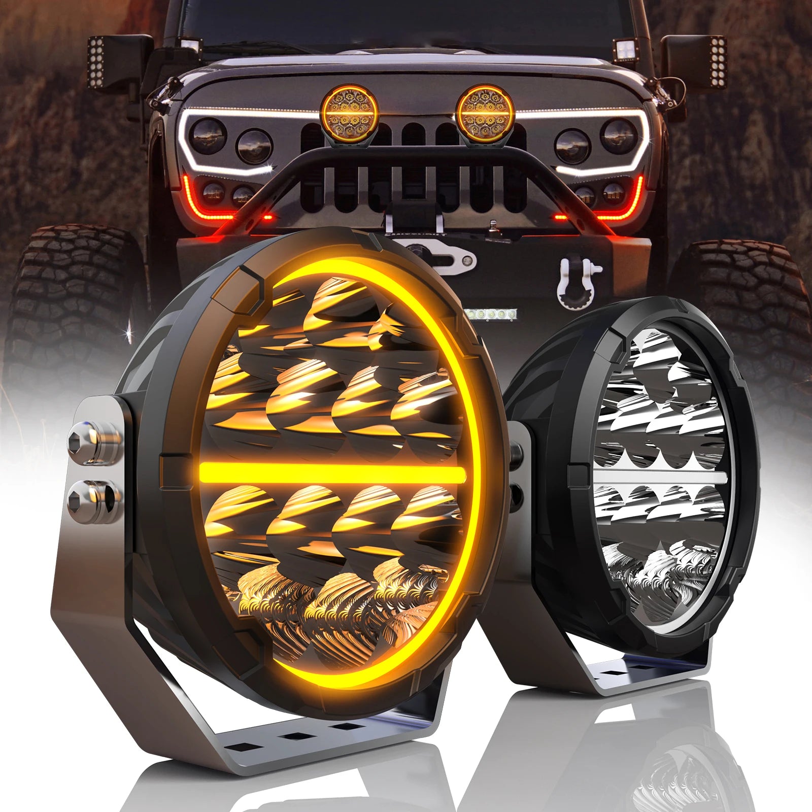 6.5inch 60000LM LED Work Light, Flood/Spot/Beam, Round Driving Spotlight With Daytime Running Lamp, 12V/24V