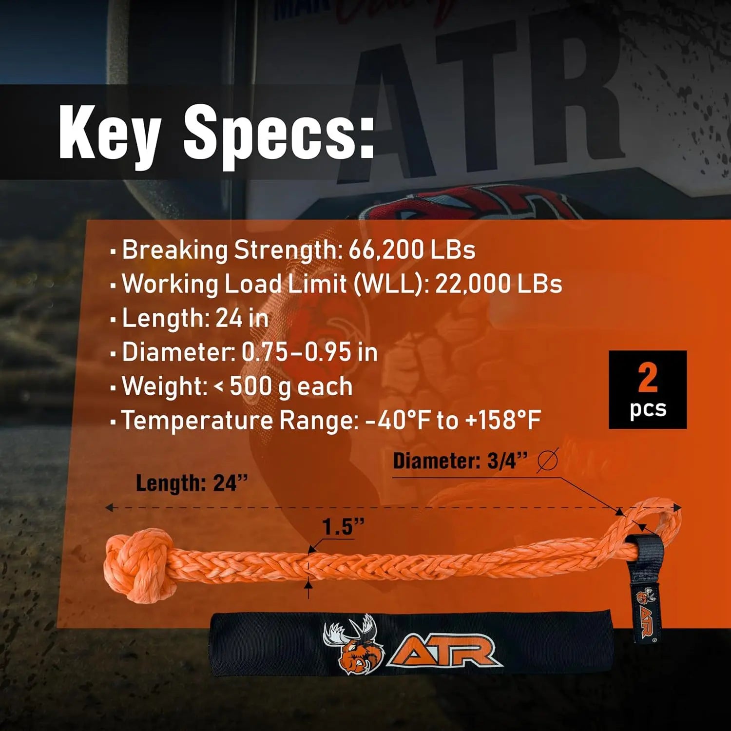 20 Ton Soft Shackle, Recovery Rope, Heavy-Duty Off-Road Towing Strap
