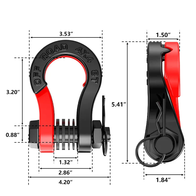 Split Shackles, 2Pcs U-hook, 8Ton, 3/4" D Shackles Set