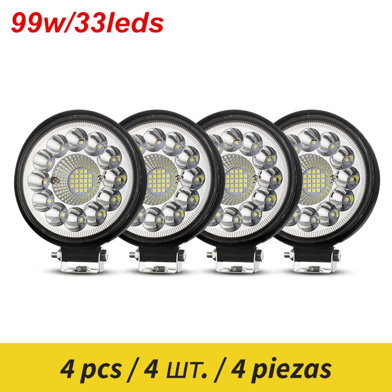 Led Light Round, 12v 24v, 4x4 Off Road Driving Light