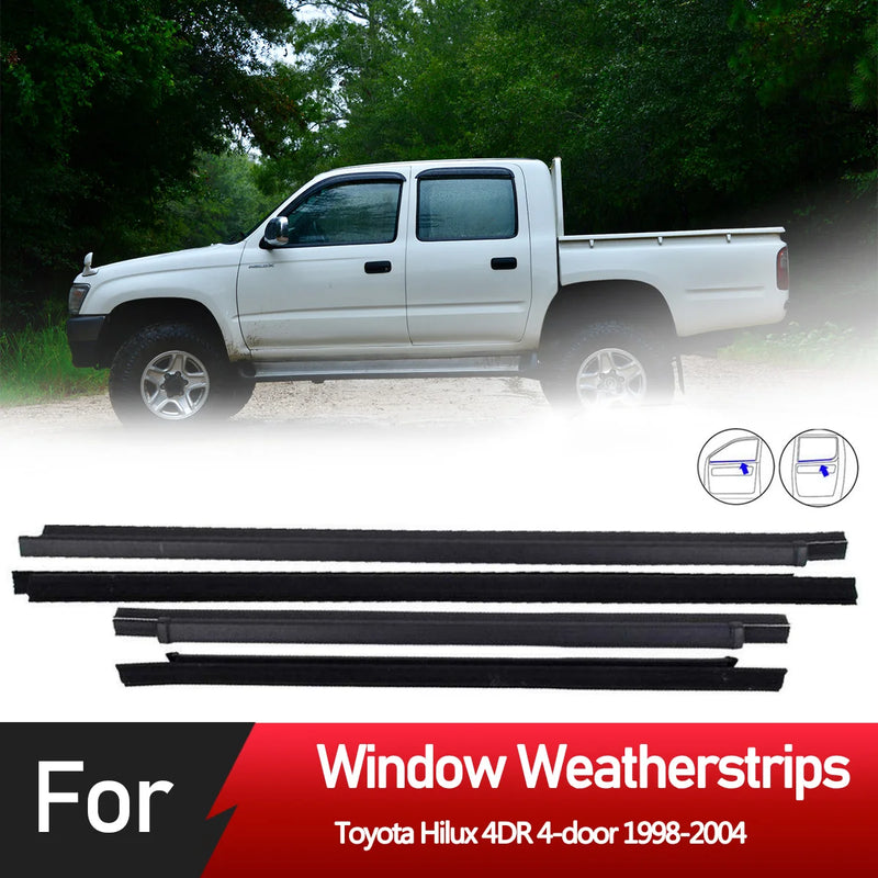Outer Windows Rubber Weatherstrip Sealing Strip, 4Pcs, Toyota Hilux 4-door, 1998-2004