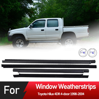 Outer Windows Rubber Weatherstrip Sealing Strip, 4Pcs, Toyota Hilux 4-door, 1998-2004