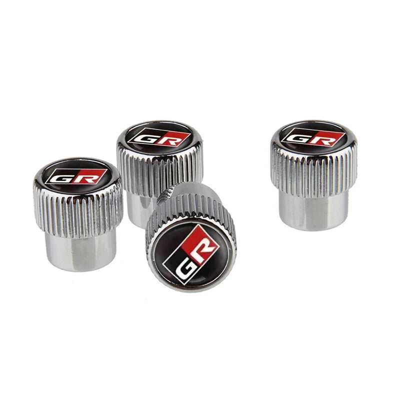 4PCS/Set GR Car Logo Metal Tire Valve Cover & Key Holder, Black/Silver, Toyota Hilux