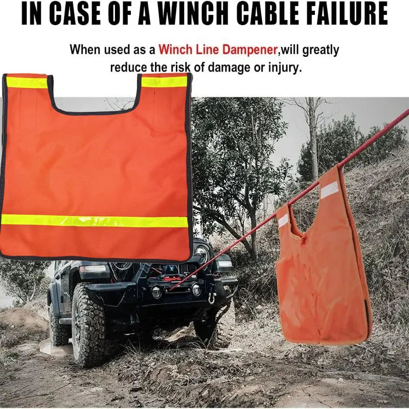 Winch Rope Dampener, Blanket Cable Damper Cushion with Pocket Reflective Strips, Heavy Duty Off-Road Safety Recovery Blanket