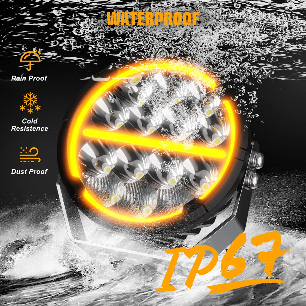 6.5inch 60000LM LED Work Light, Flood/Spot/Beam, Round Driving Spotlight With Daytime Running Lamp, 12V/24V