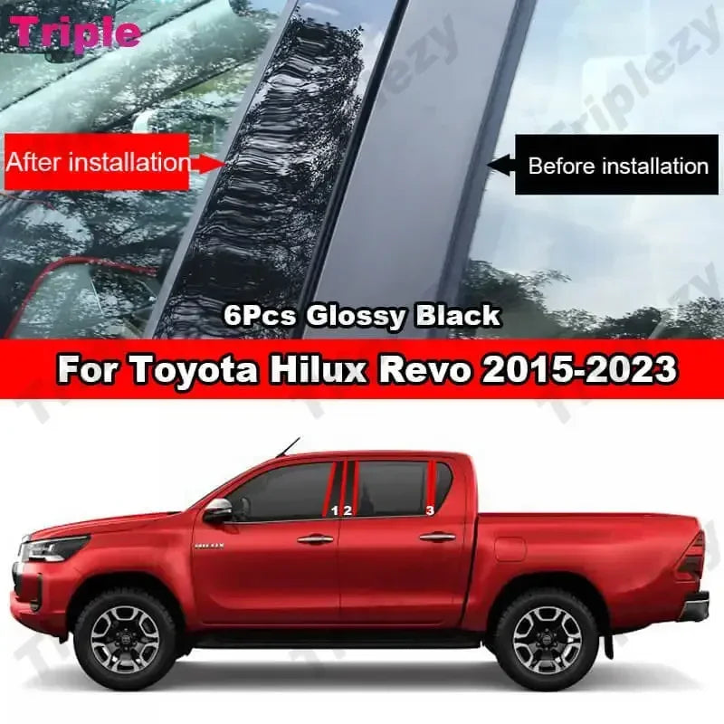 Glossy Black, Door Center Column Trim/Sticker, Toyota Hilux Revo, 2015-2023