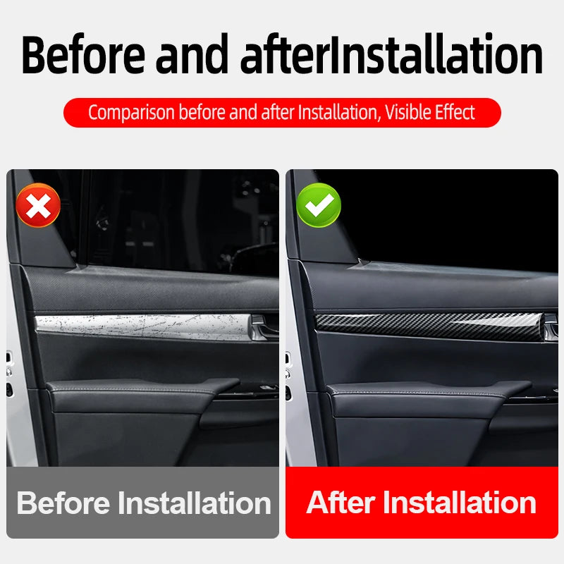 Inner Door Trim Decoration Strip, Carbon Fiber Pattern, 4PCS Car Interior, Toyota Hilux, 2016 - 2024