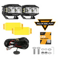 AUXBEAM, 4x2.5 inch LED Work Light, 72W, Spot Flood Combo Spotlights, Pod with Double-Side Shooter Lights, Amber DRL, Wire Harness