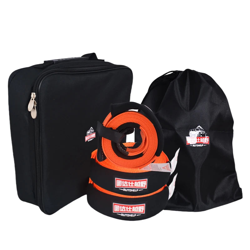 Polyester Tow Strap Recovery Kit, High-Strength Car Tow Ropes, Winch Towing Strap