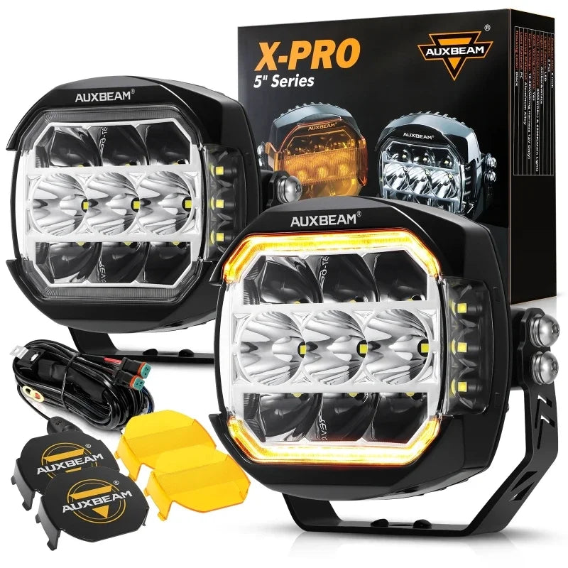 AUXBEAM 3/5 Inch 2pcs LED Work Lights, Spot/Flood Combo Driving Light with DRL Turn Signal