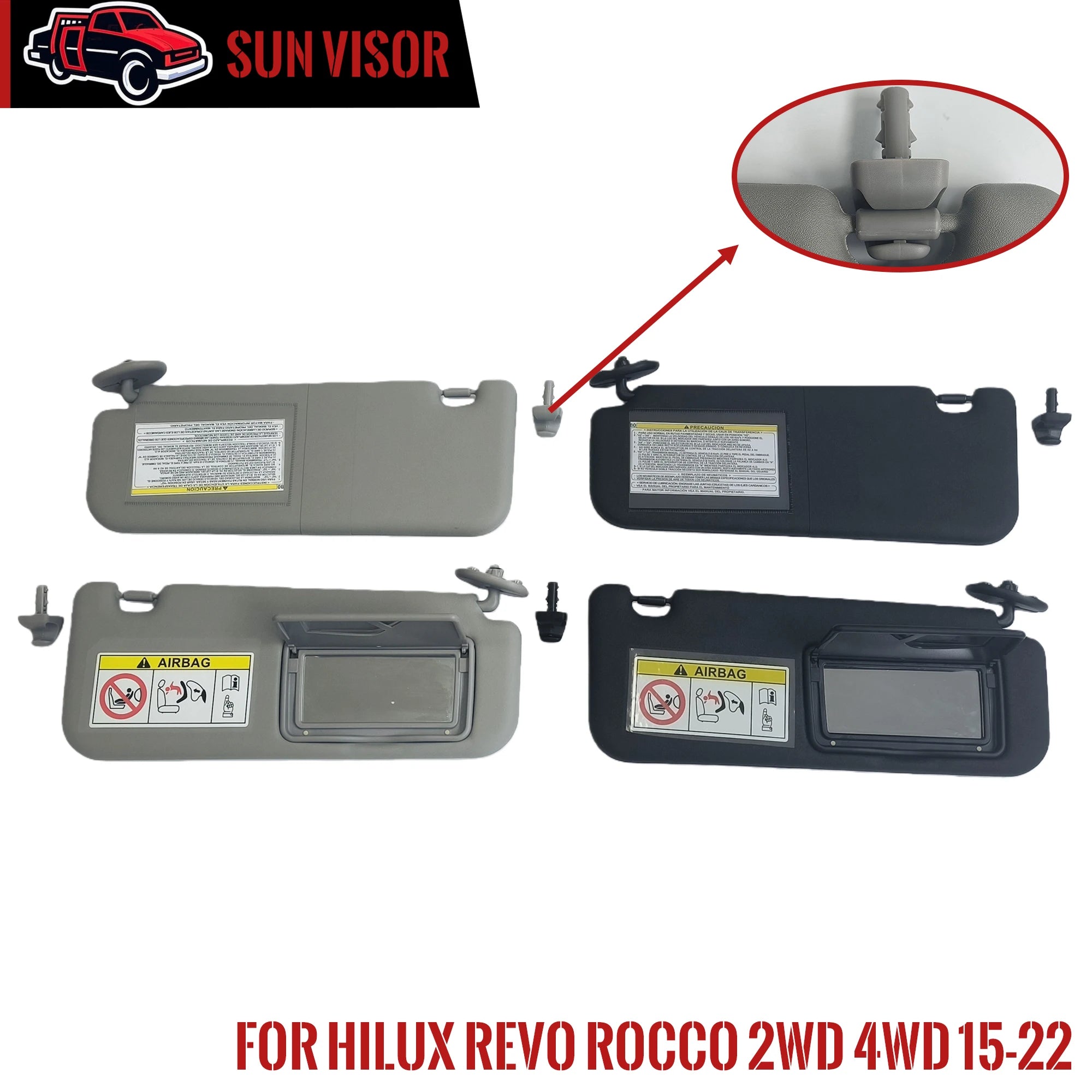 Sun Visor Panel, Toyota Hilux Revo/Rocco, 2015-2022, Ref: 74320-0KB00-C0/74310-0KC30-C0