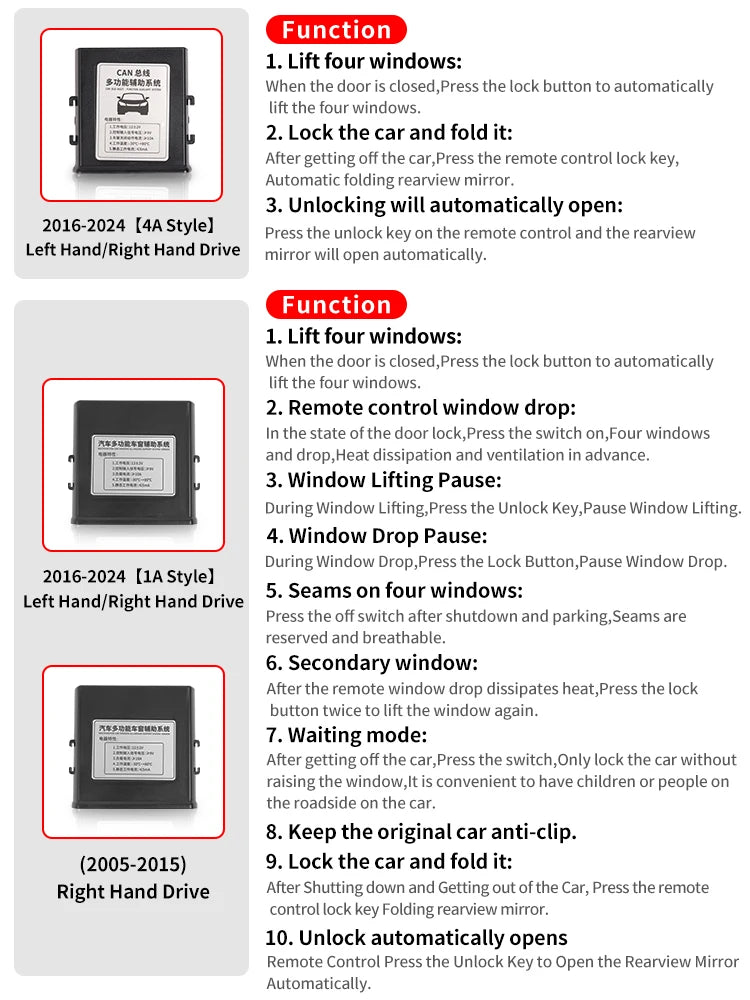 Window Closer Module with Rearview Mirror Folding (IA), Toyota Hilux Vigo (D4D) & Revo, 2005-2024