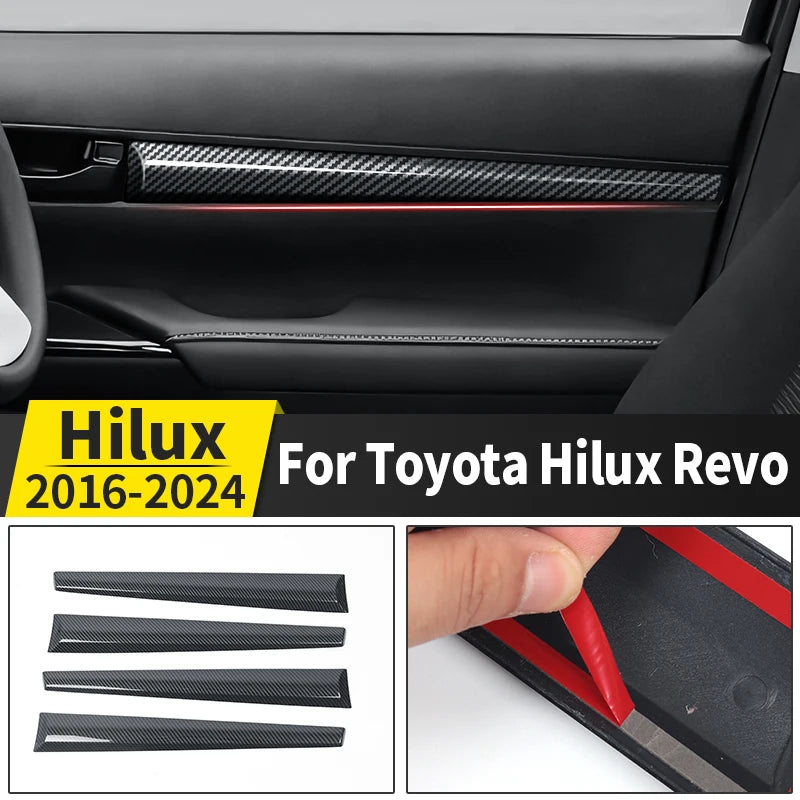 Inner Door Trim Decoration Strip, Carbon Fiber Pattern, 4PCS Car Interior, Toyota Hilux, 2016 - 2024