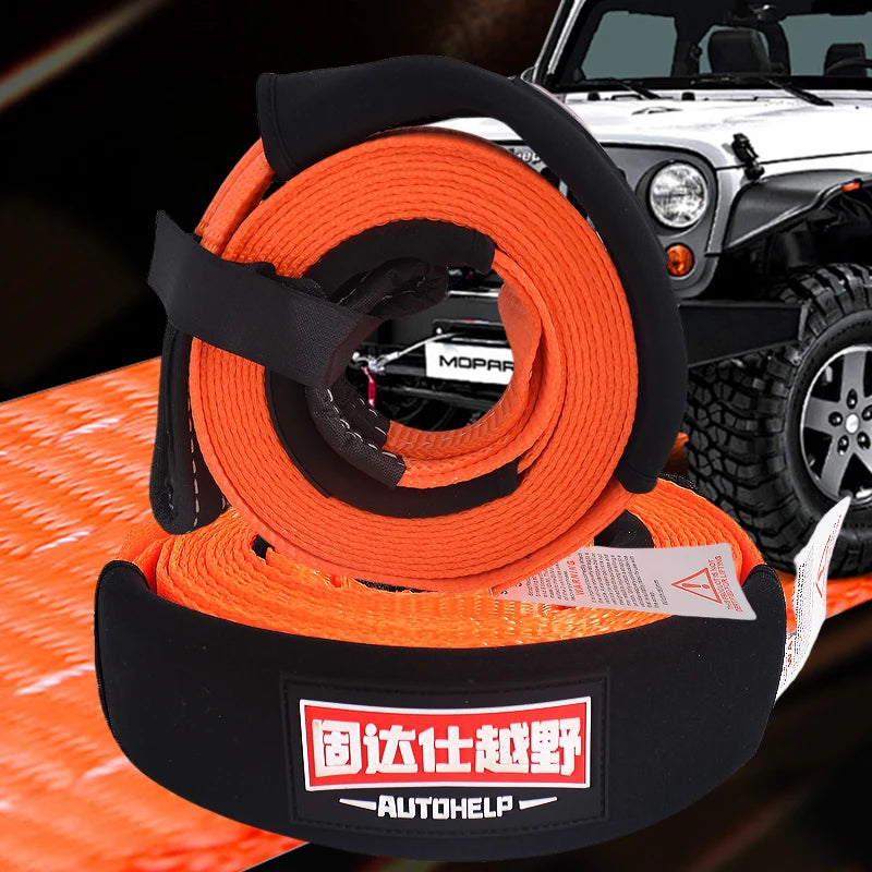 Polyester Tow Strap Recovery Kit, High-Strength Car Tow Ropes, Winch Towing Strap