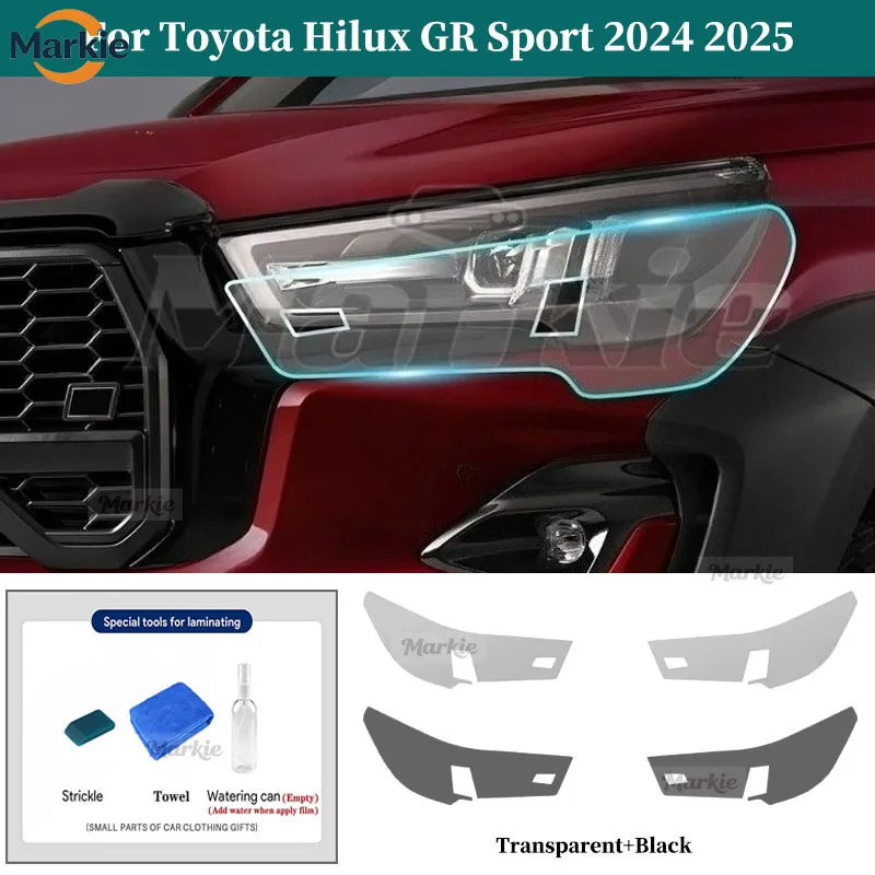 TPU Headlight Pre Cut Protection Film, Transparent, Toyota Hilux GR Sport, 2024-2025