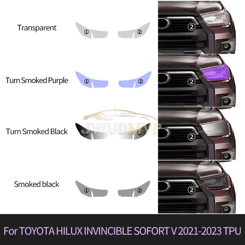 PPF TPU Smart Photochromic Headlight Protection Film, Self-Healing Anti-Scratch, Toyota Hilux Revo, 2021-2024