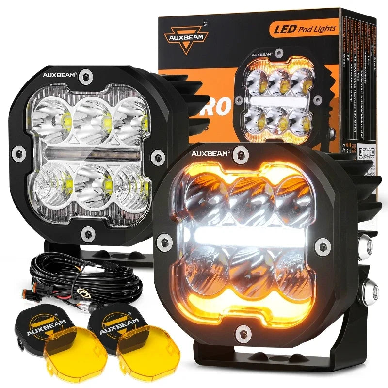 AUXBEAM 3/5 Inch 2pcs LED Work Lights, Spot/Flood Combo Driving Light with DRL Turn Signal