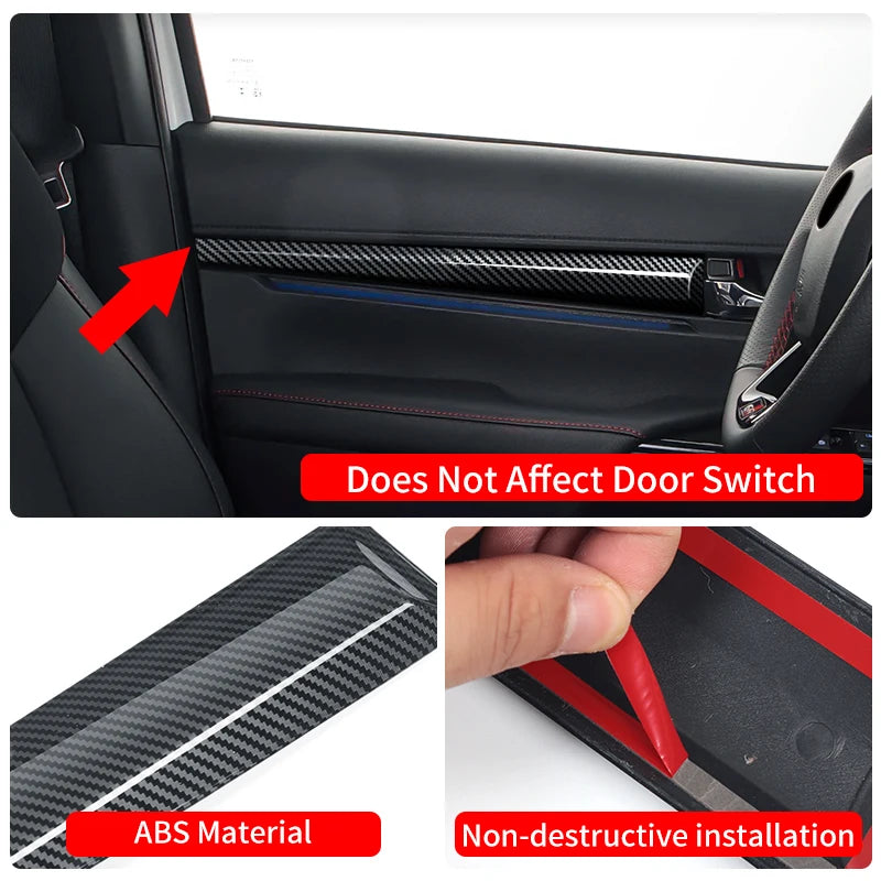 Inner Door Trim Decoration Strip, Carbon Fiber Pattern, 4PCS Car Interior, Toyota Hilux, 2016 - 2024