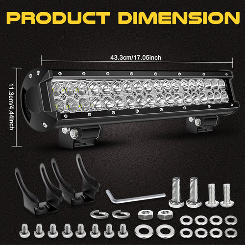 17-inch LED Light Bar, Spot/Flood Combo Beam, Offroad LED Work Light, 12V-24V