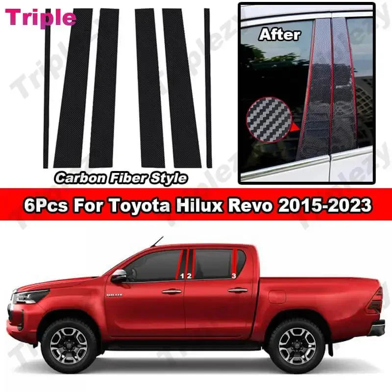 Glossy Black, Door Center Column Trim/Sticker, Toyota Hilux Revo, 2015-2023