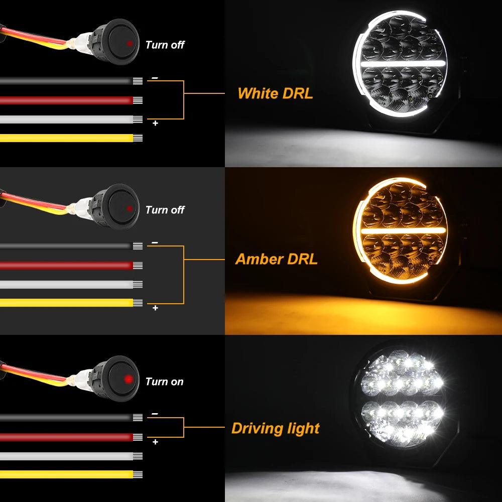 6.5inch 60000LM LED Work Light, Flood/Spot/Beam, Round Driving Spotlight With Daytime Running Lamp, 12V/24V