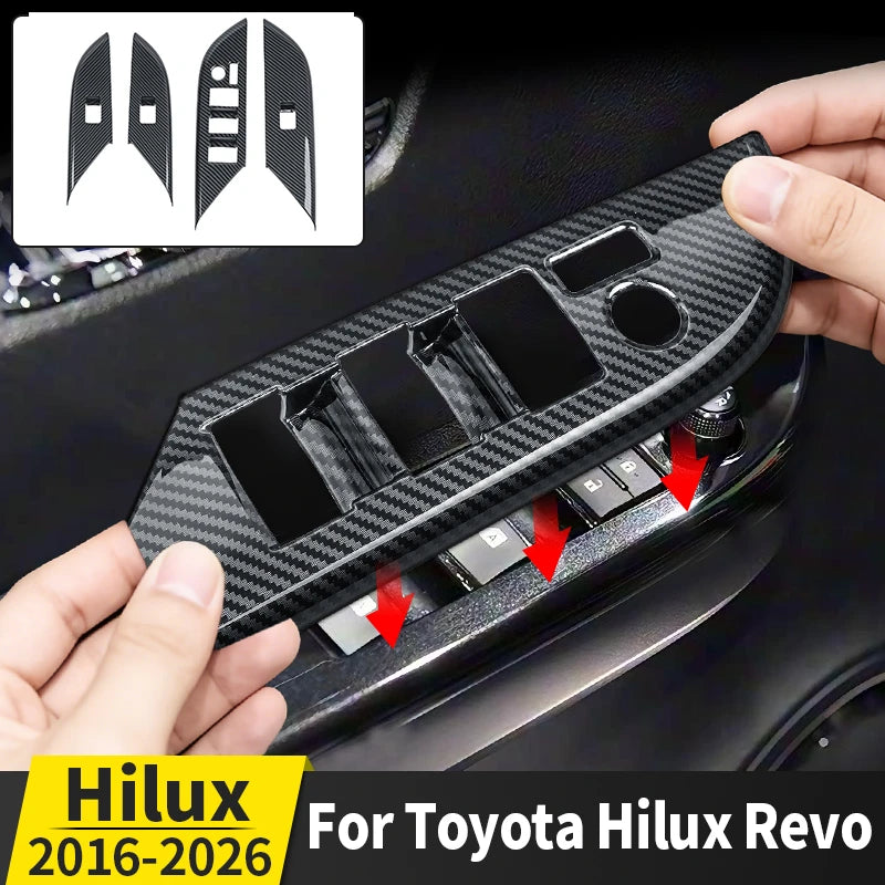 Car Window Switch Panel Cover Trim, Carbon Fiber Pattern, Interior Decoration Accessories, Toyota Hilux, 2016 - 2026