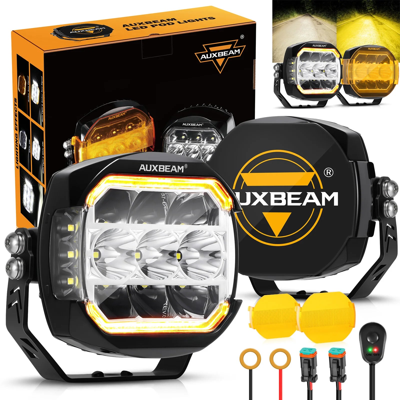 AUXBEAM 3/5 Inch 2pcs LED Work Lights, Spot/Flood Combo Driving Light with DRL Turn Signal