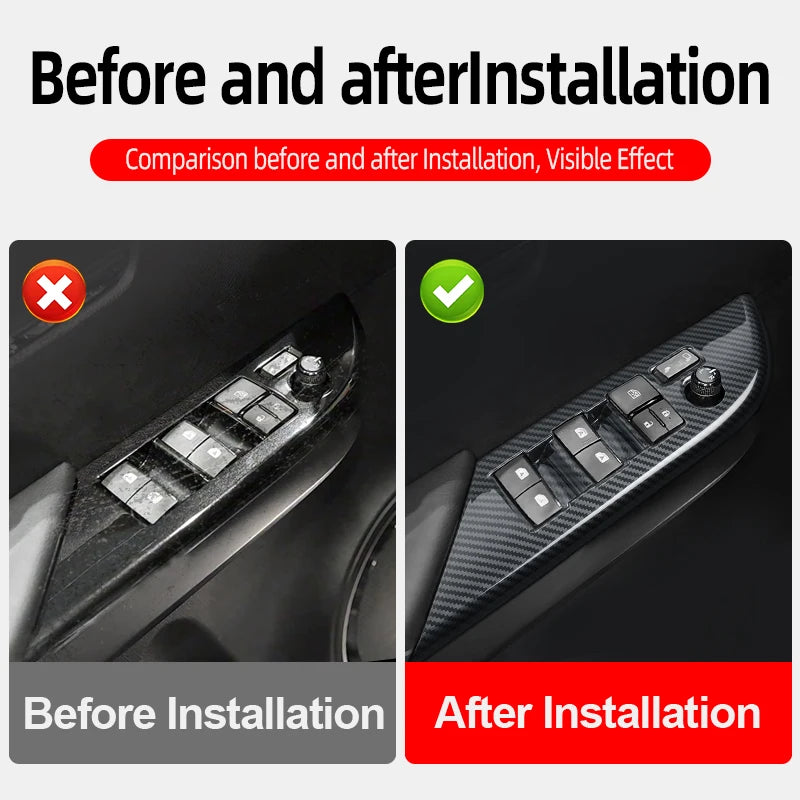 Car Window Switch Panel Cover Trim, Carbon Fiber Pattern, Interior Decoration Accessories, Toyota Hilux, 2016 - 2026