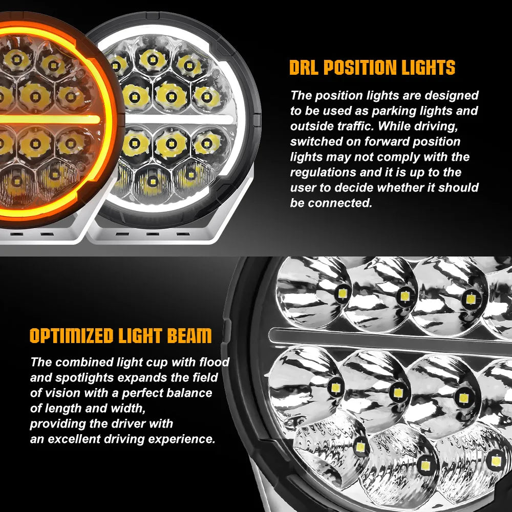 6.5inch 60000LM LED Work Light, Flood/Spot/Beam, Round Driving Spotlight With Daytime Running Lamp, 12V/24V