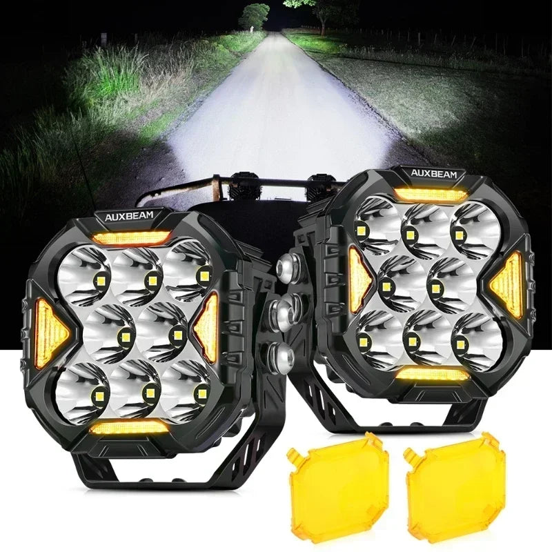 AUXBEAM, 4 Inch, 112W LED Cube Driving Light with Harness, Spot/Flood/Combo Beam