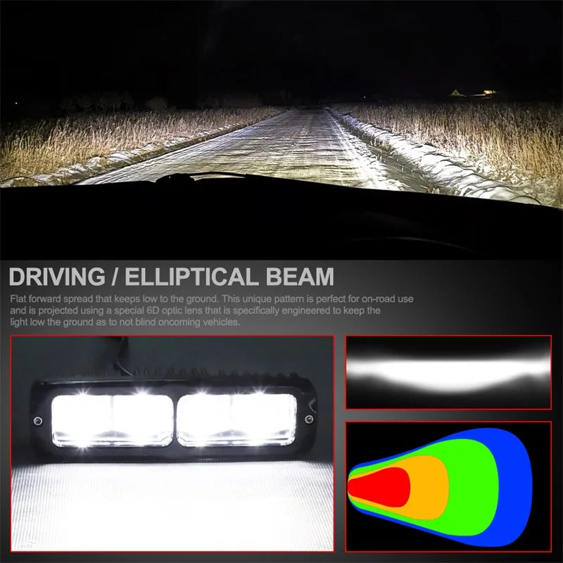 6D Lens led work light bar, 6 inch offroad led light, 12V/24V