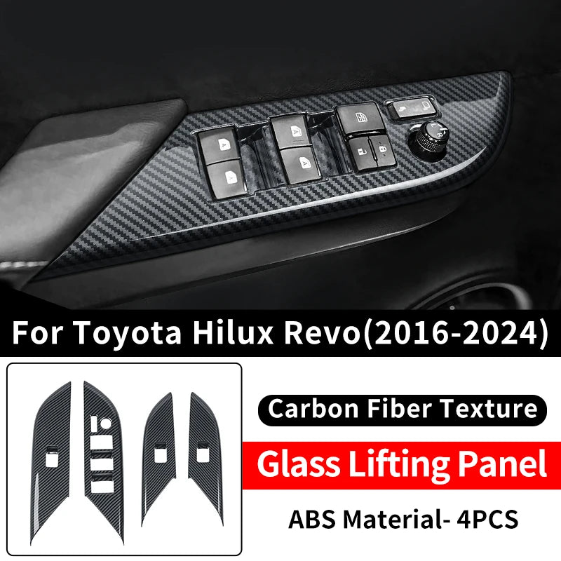 Car Window Switch Panel Cover Trim, Carbon Fiber Pattern, Interior Decoration Accessories, Toyota Hilux, 2016 - 2026