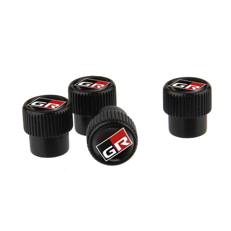 4PCS/Set GR Car Logo Metal Tire Valve Cover & Key Holder, Black/Silver, Toyota Hilux