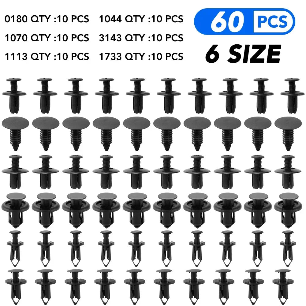 Car Clip Universal Fastener Clips, 6 Sizes, 60 Pcs, Toyota Hilux