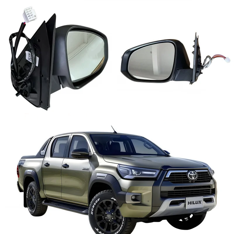 Side Mirror Assembly, 3/5/7/9 Wire, Electrically controlled lens, turn signal, Heating, folding, Toyota Hilux Revo, 2016-2023